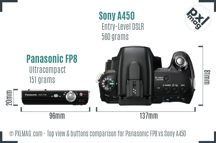 Panasonic FP8 vs Sony A450 top view buttons comparison