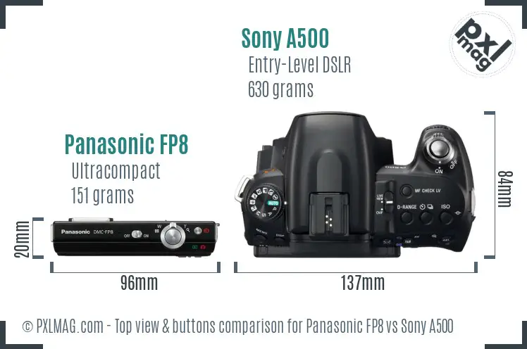 Panasonic FP8 vs Sony A500 top view buttons comparison