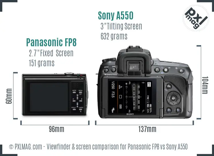 Panasonic FP8 vs Sony A550 Screen and Viewfinder comparison