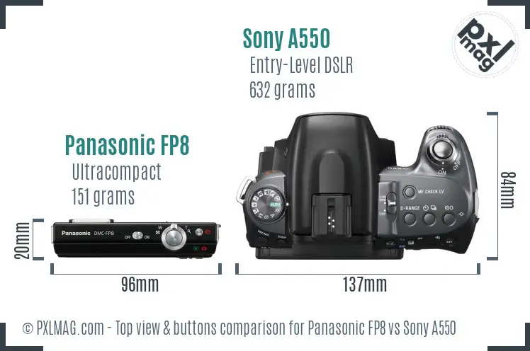 Panasonic FP8 vs Sony A550 top view buttons comparison