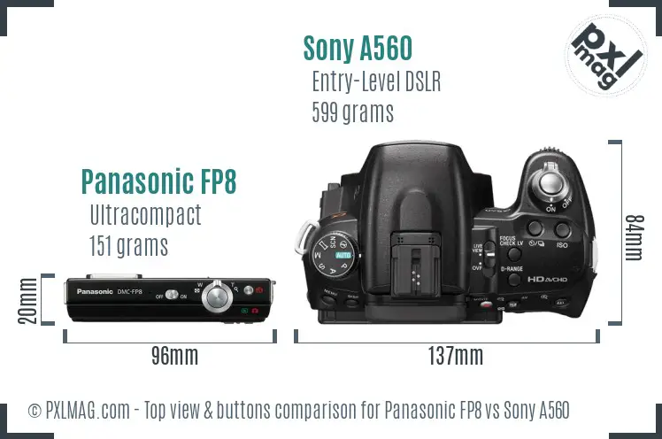 Panasonic FP8 vs Sony A560 top view buttons comparison