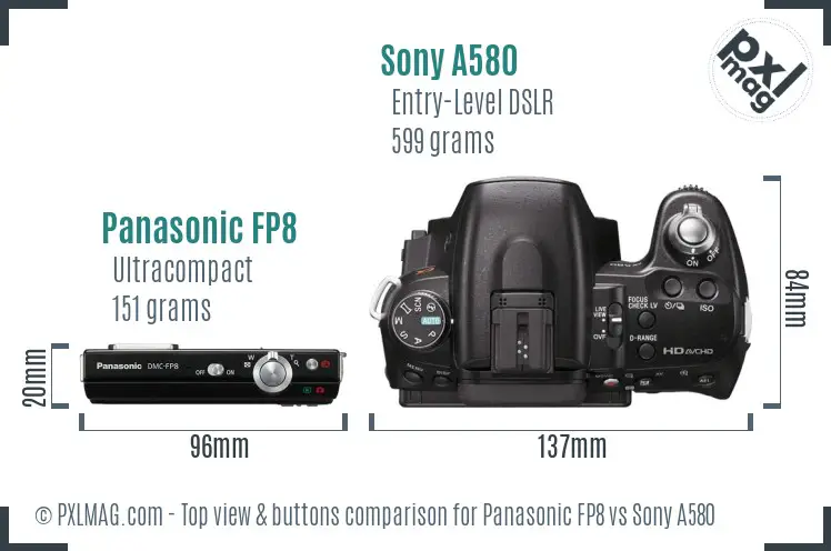 Panasonic FP8 vs Sony A580 top view buttons comparison