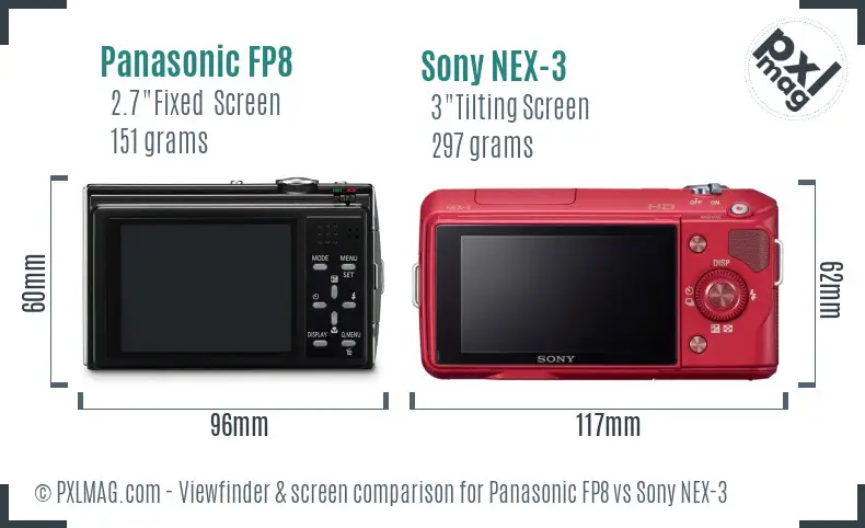 Panasonic FP8 vs Sony NEX-3 Screen and Viewfinder comparison