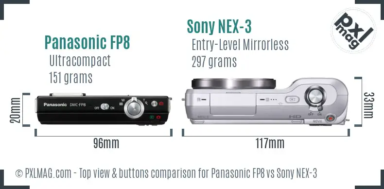 Panasonic FP8 vs Sony NEX-3 top view buttons comparison
