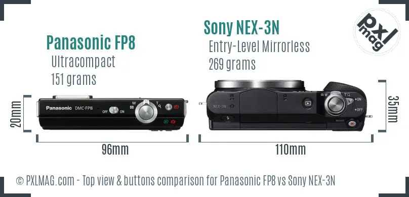 Panasonic FP8 vs Sony NEX-3N top view buttons comparison