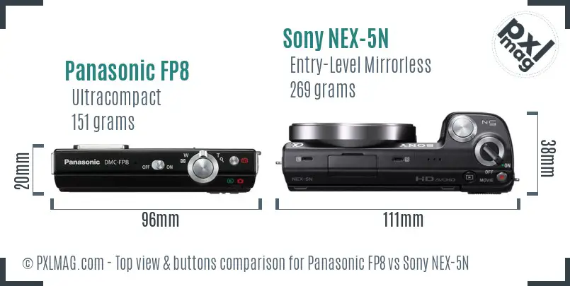 Panasonic FP8 vs Sony NEX-5N top view buttons comparison