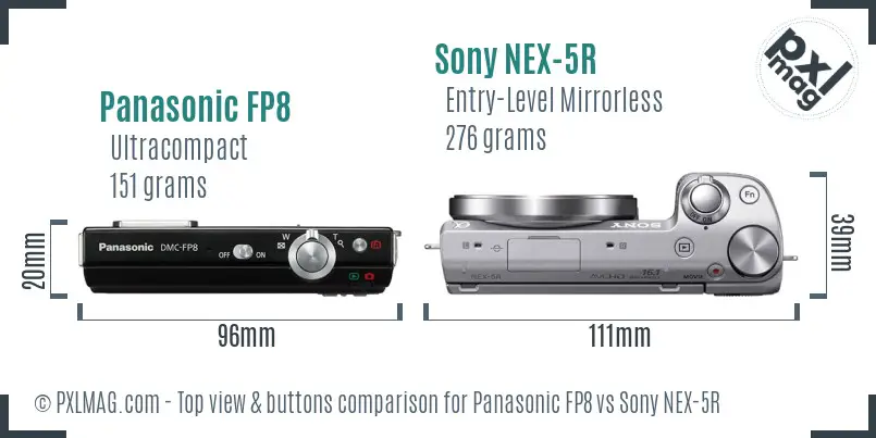 Panasonic FP8 vs Sony NEX-5R top view buttons comparison