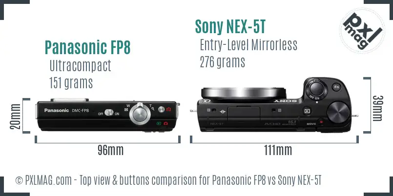 Panasonic FP8 vs Sony NEX-5T top view buttons comparison
