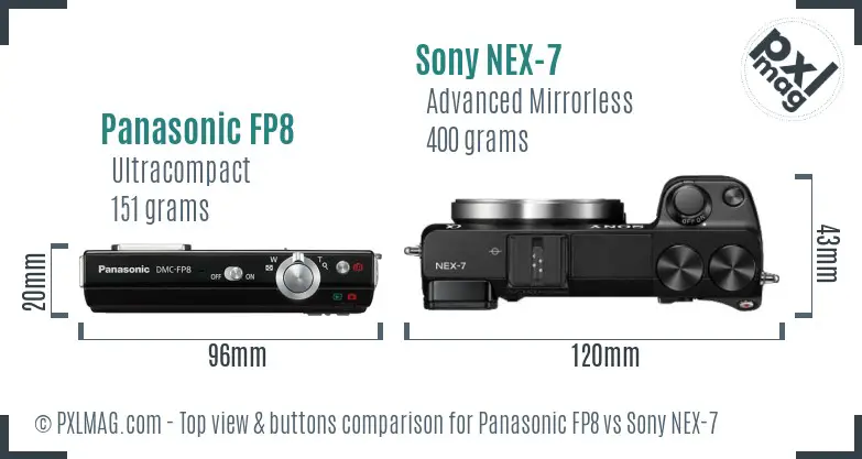 Panasonic FP8 vs Sony NEX-7 top view buttons comparison