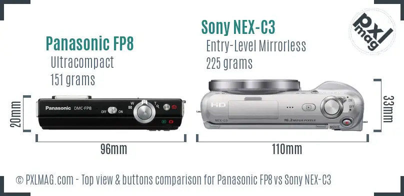 Panasonic FP8 vs Sony NEX-C3 top view buttons comparison