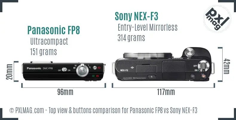 Panasonic FP8 vs Sony NEX-F3 top view buttons comparison