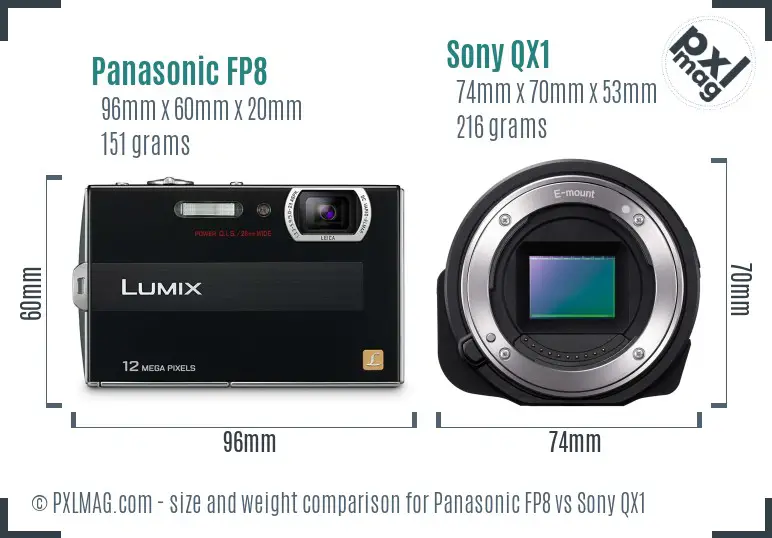 Panasonic FP8 vs Sony QX1 size comparison
