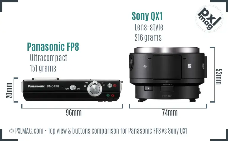 Panasonic FP8 vs Sony QX1 top view buttons comparison