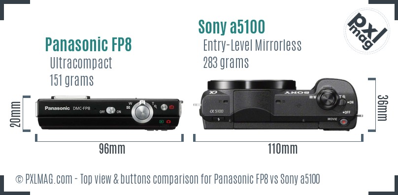 Panasonic FP8 vs Sony a5100 top view buttons comparison