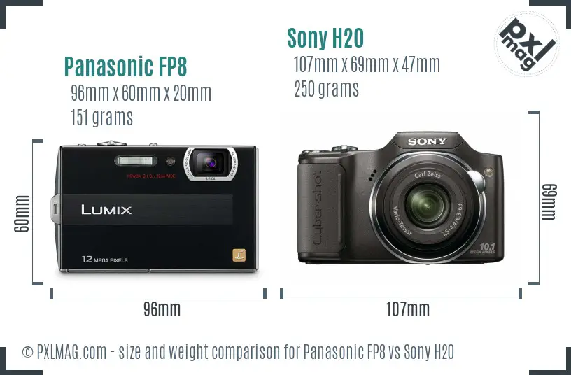 Panasonic FP8 vs Sony H20 size comparison