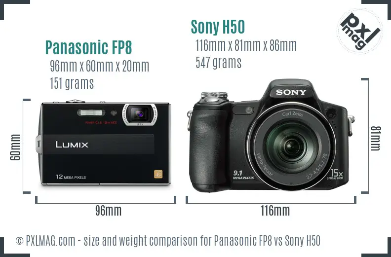Panasonic FP8 vs Sony H50 size comparison