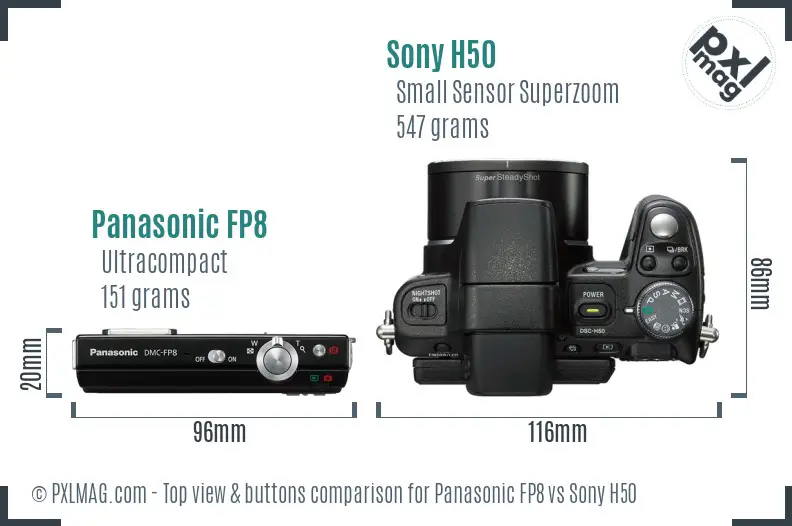 Panasonic FP8 vs Sony H50 top view buttons comparison
