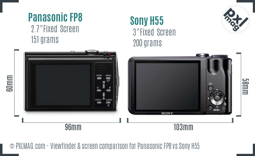 Panasonic FP8 vs Sony H55 Screen and Viewfinder comparison