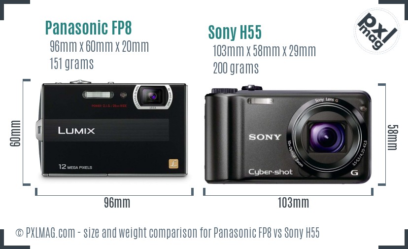 Panasonic FP8 vs Sony H55 size comparison