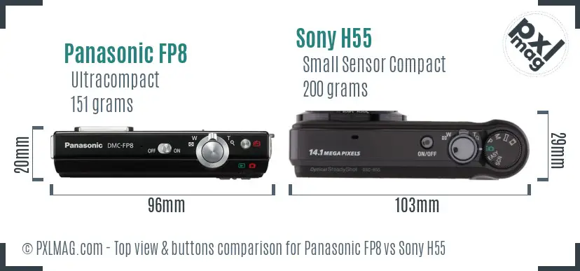 Panasonic FP8 vs Sony H55 top view buttons comparison