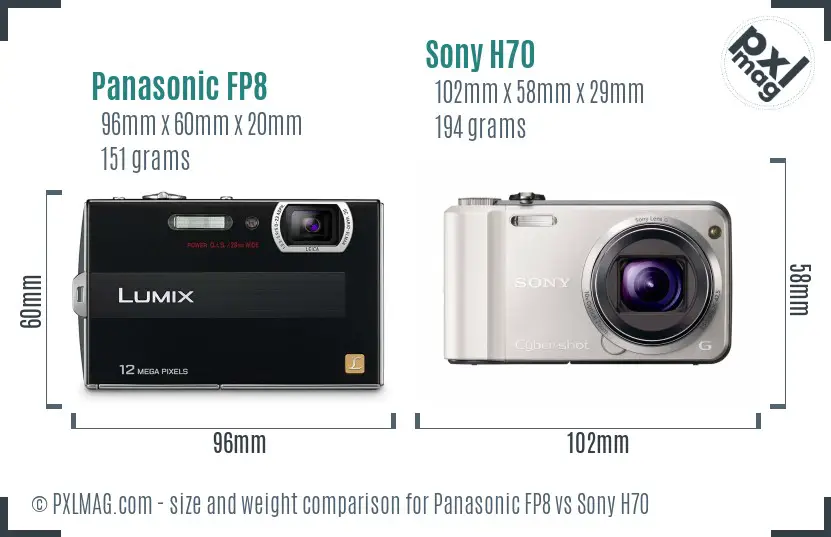 Panasonic FP8 vs Sony H70 size comparison