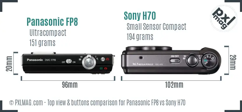 Panasonic FP8 vs Sony H70 top view buttons comparison