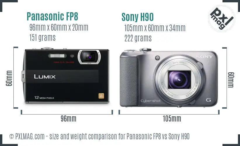 Panasonic FP8 vs Sony H90 size comparison