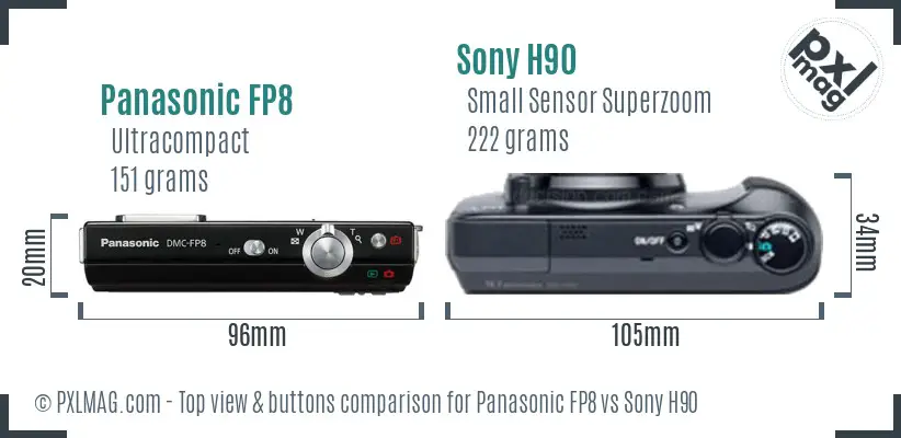 Panasonic FP8 vs Sony H90 top view buttons comparison