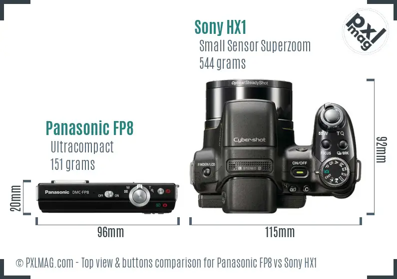 Panasonic FP8 vs Sony HX1 top view buttons comparison