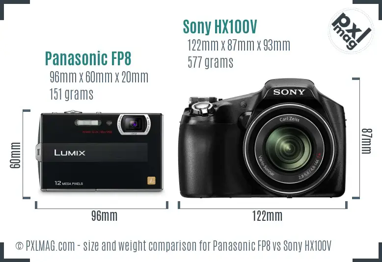 Panasonic FP8 vs Sony HX100V size comparison