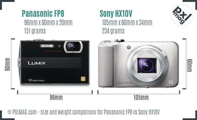 Panasonic FP8 vs Sony HX10V size comparison