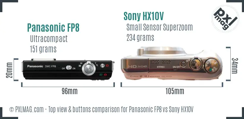 Panasonic FP8 vs Sony HX10V top view buttons comparison