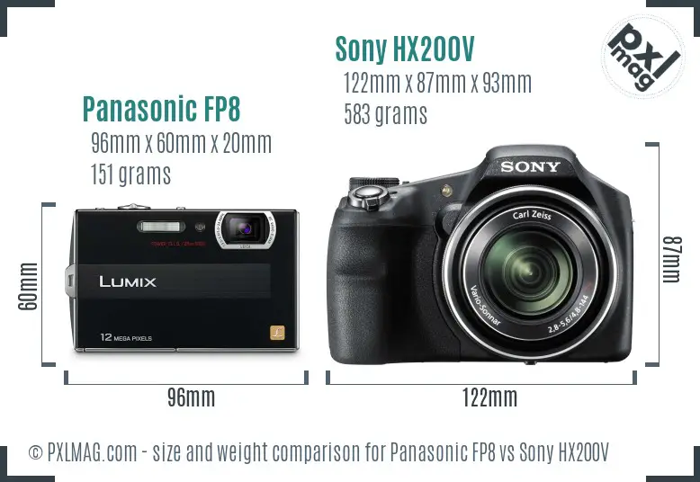 Panasonic FP8 vs Sony HX200V size comparison