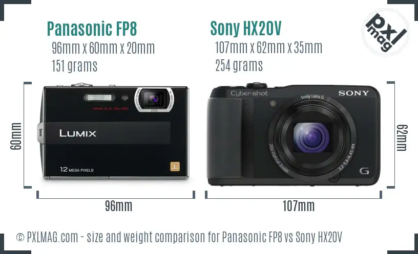 Panasonic FP8 vs Sony HX20V size comparison