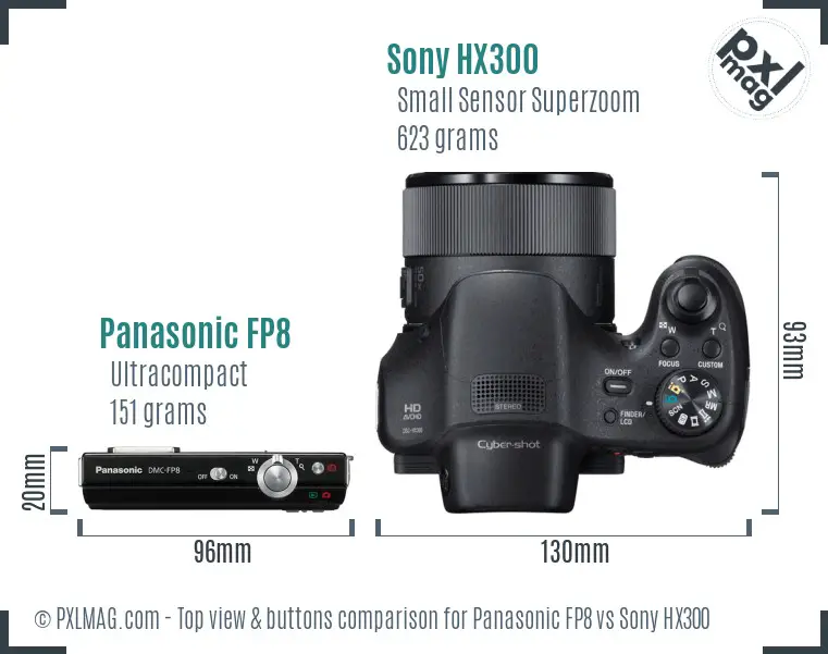 Panasonic FP8 vs Sony HX300 top view buttons comparison