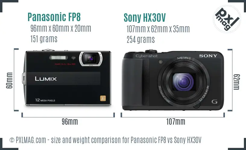 Panasonic FP8 vs Sony HX30V size comparison