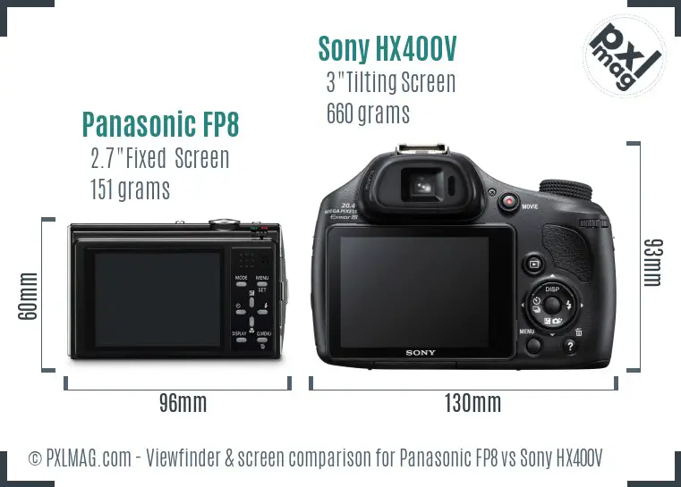 Panasonic FP8 vs Sony HX400V Screen and Viewfinder comparison