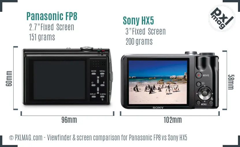 Panasonic FP8 vs Sony HX5 Screen and Viewfinder comparison