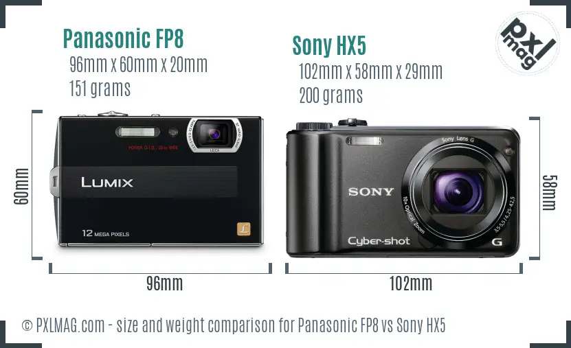 Panasonic FP8 vs Sony HX5 size comparison