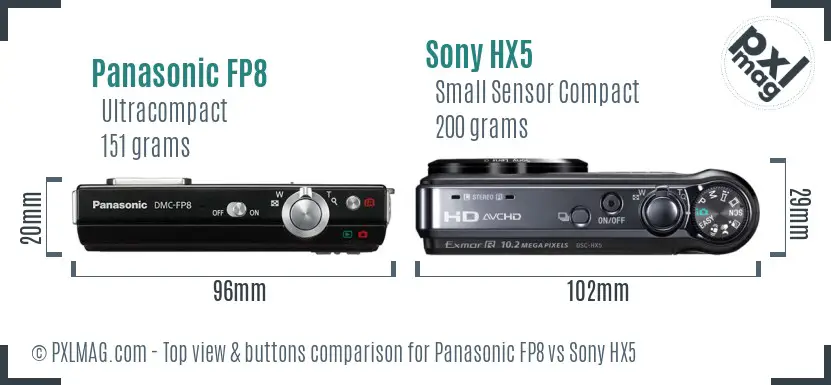 Panasonic FP8 vs Sony HX5 top view buttons comparison
