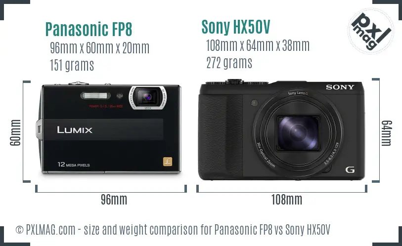 Panasonic FP8 vs Sony HX50V size comparison
