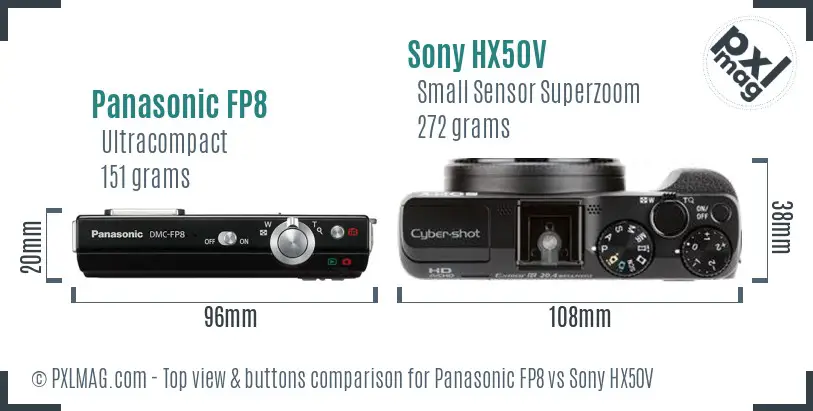 Panasonic FP8 vs Sony HX50V top view buttons comparison