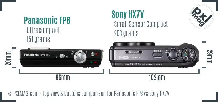 Panasonic FP8 vs Sony HX7V top view buttons comparison