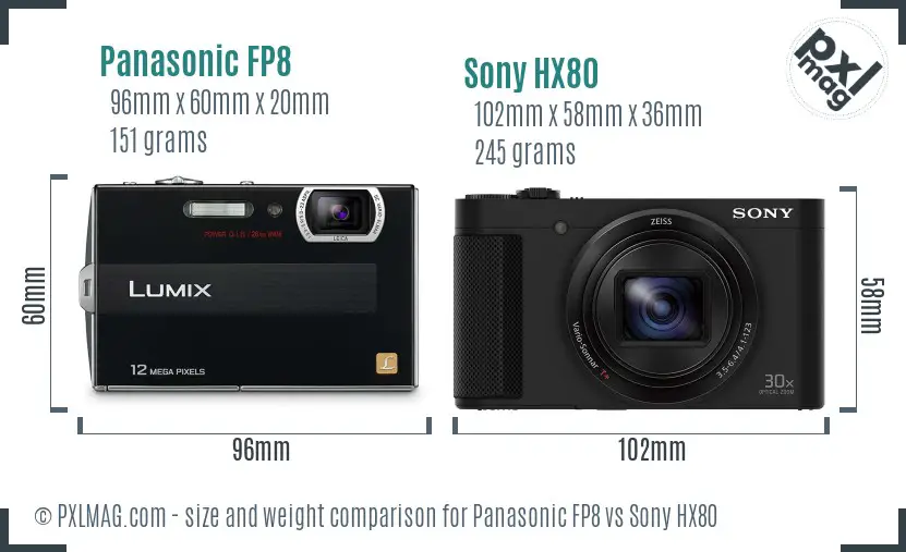 Panasonic FP8 vs Sony HX80 size comparison