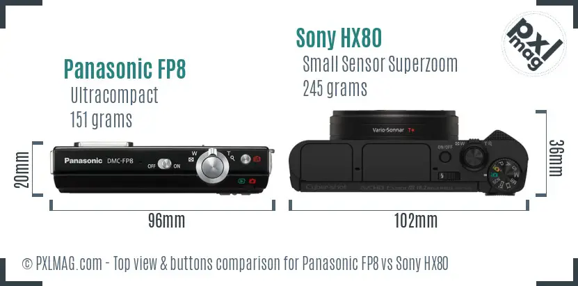 Panasonic FP8 vs Sony HX80 top view buttons comparison