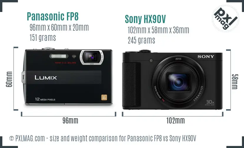 Panasonic FP8 vs Sony HX90V size comparison