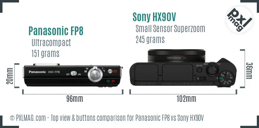 Panasonic FP8 vs Sony HX90V top view buttons comparison