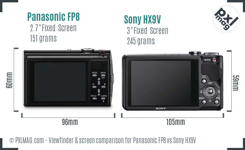 Panasonic FP8 vs Sony HX9V Screen and Viewfinder comparison