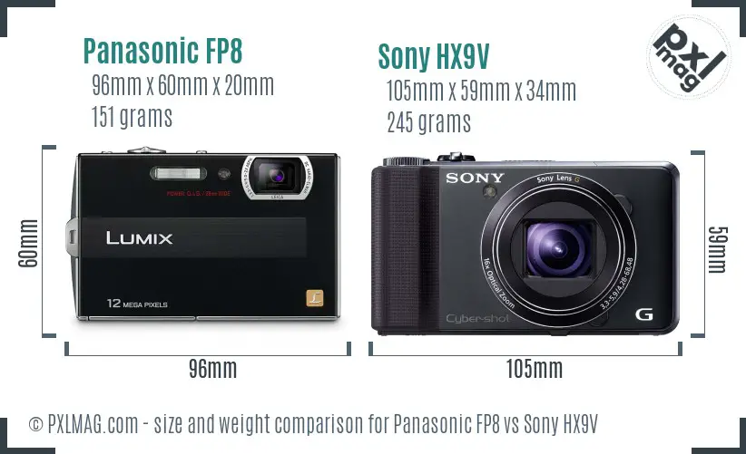 Panasonic FP8 vs Sony HX9V size comparison
