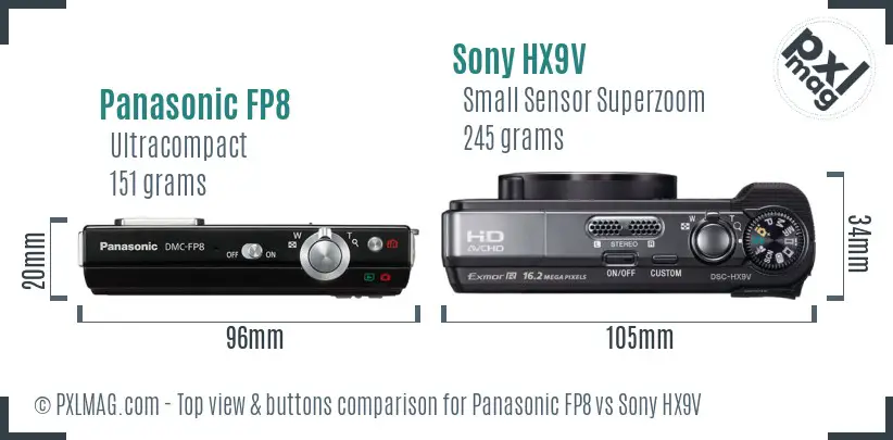 Panasonic FP8 vs Sony HX9V top view buttons comparison